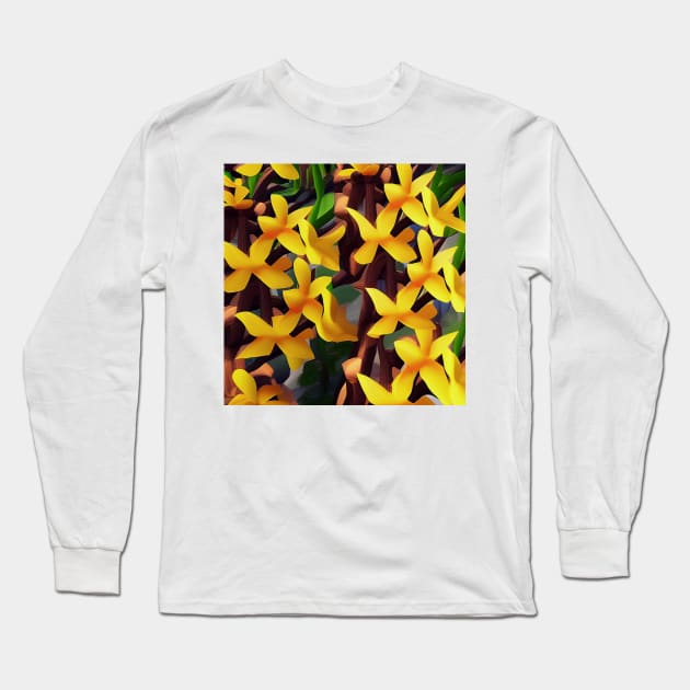 Bright Yellow Forsythia Long Sleeve T-Shirt by DANAROPER